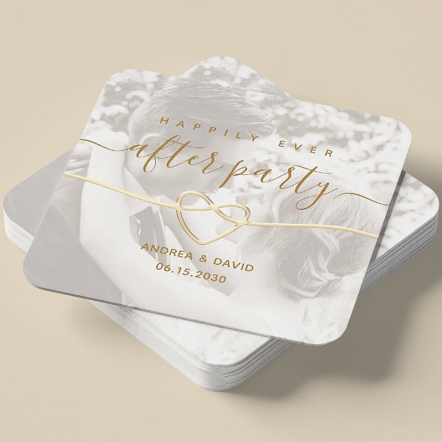 Happily Ever After Wedding Photo Square Paper Coaster (Creator Uploaded)