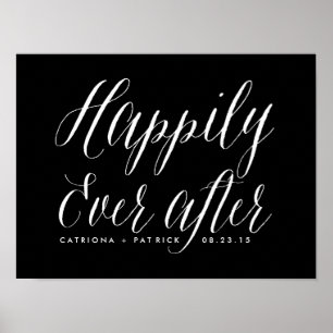 Happily Ever After Wedding Poster Black