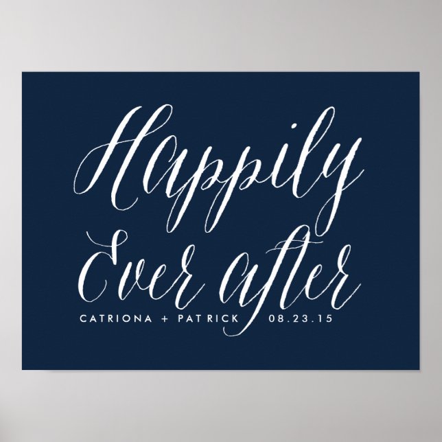 Happily Ever After Wedding Poster | Navy (Front)