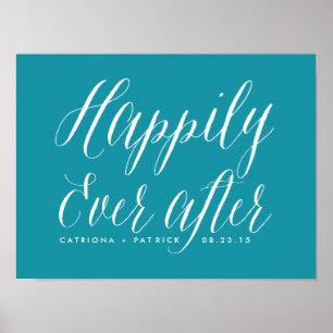 Happily Ever After Wedding Poster Teal