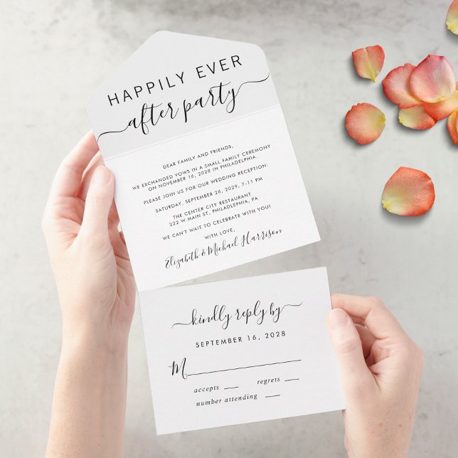 Happily Ever After Wedding Reception All In One Invitation (An chic Happily Ever After Party all-in-one invitation for your wedding celebration)