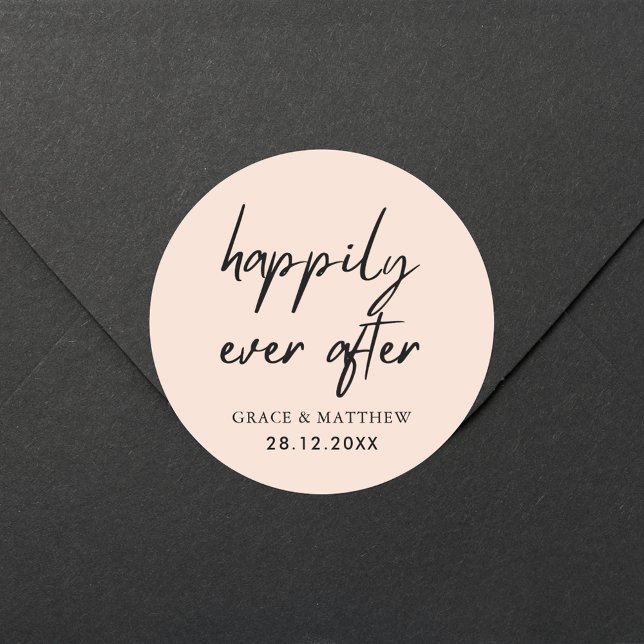 Happily Ever After Wedding Reception Blush Pink Classic Round Sticker (Creator Uploaded)