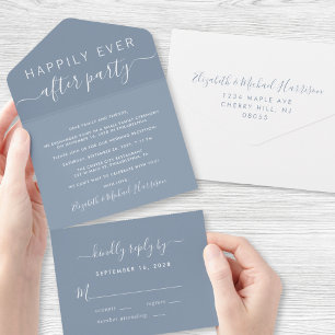 Happily Ever After Wedding Reception Dusty Blue All In One Invitation