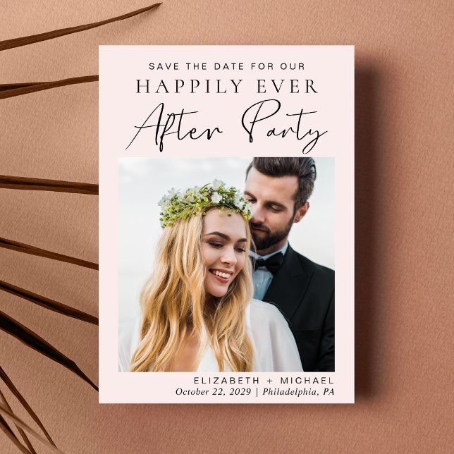 Happily Ever After Wedding Reception Photo Pink Save The Date (A stylish save the date announcement for a reception to celebrate your elopement or private wedding)