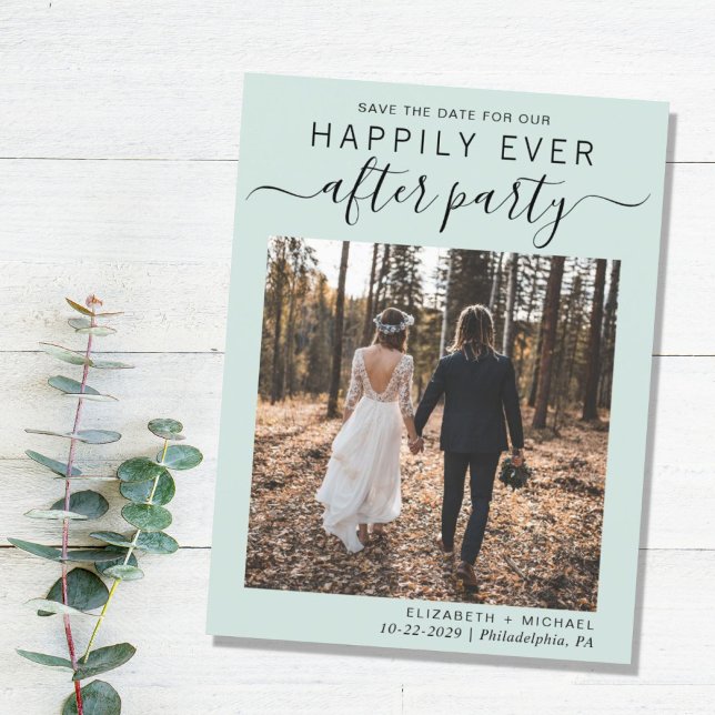 Happily Ever After Wedding Reception Save The Date Announcement Postcard (A stylish save the date announcement for a reception to celebrate your elopement or private wedding)