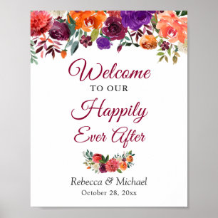 Happily Ever After Wedding Rustic Burgundy Flowers Poster
