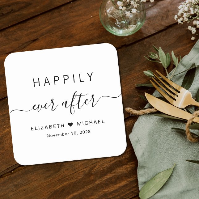 Happily Ever After Wedding Square Paper Coaster (Creator Uploaded)