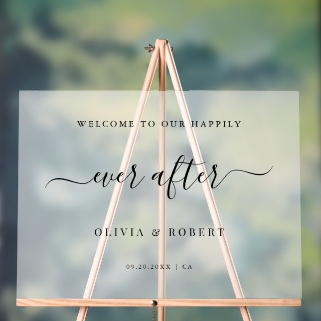 Happily Ever After Wedding Welcome Frosted Script  Acrylic Sign (Neutral)