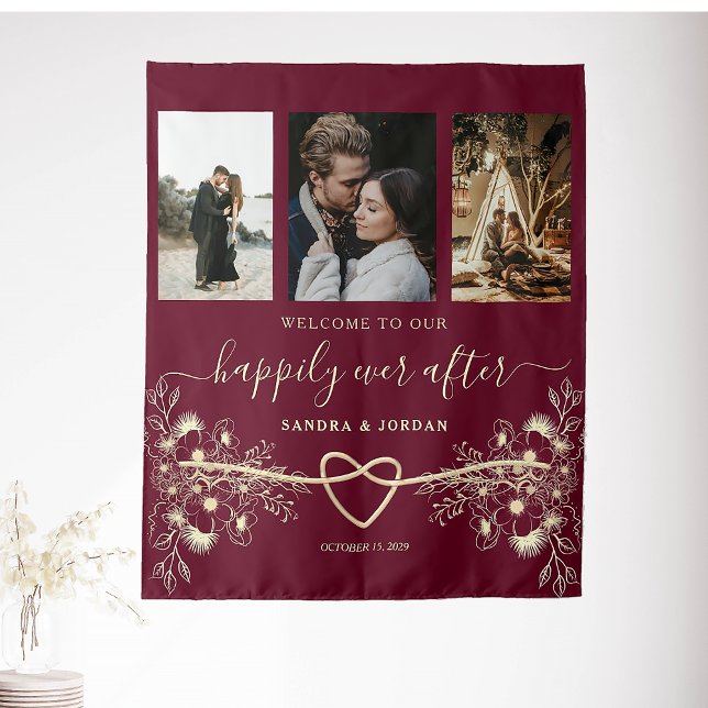 Happily Ever After Wedding Welcome Photo Backdrop Tapestry (Creator Uploaded)