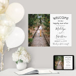 Happily Ever After Wedding Welcome Script 1 Photo Poster<br><div class="desc">Welcome wedding guests to your ceremony or reception with an elegant custom photo 18"x24" poster. Picture and all text are simple to personalise. (IMAGE PLACEMENT TIP: An easy way to centre a photo exactly how you want is to crop it before uploading to the Zazzle website.) The modern minimalist black...</div>