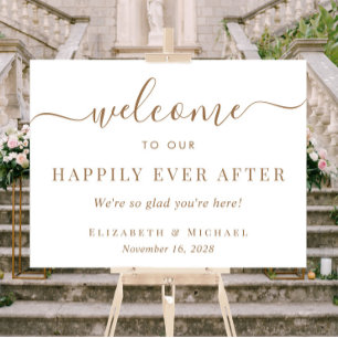 Happily Ever After White Gold Wedding Welcome Acrylic Sign