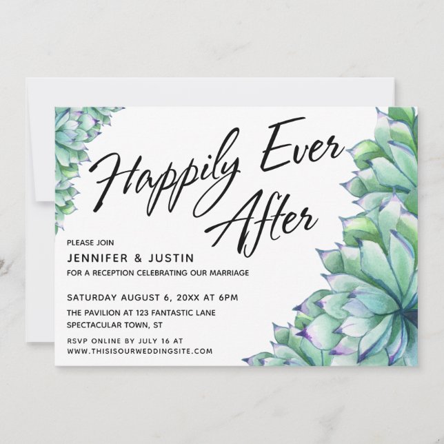 Happily Ever After with Watercolor Succulents Invitation (Front)
