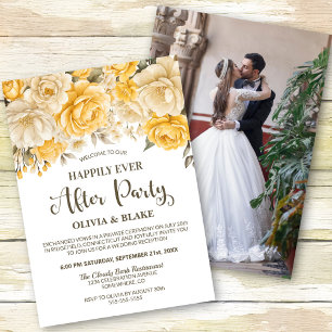 Happily Ever After Yellow Floral Reception Invitation
