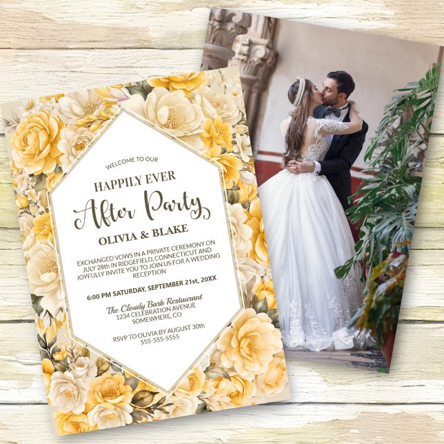 Happily Ever After Yellow Floral Wedding Reception Invitation (Creator Uploaded)