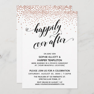 Happily Ever Ever Hearts Script Copper Confetti Invitation