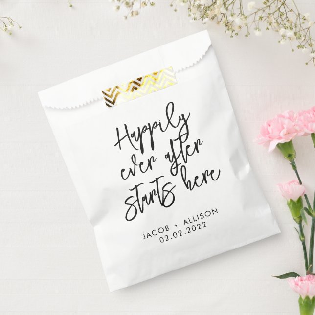 Happily Ever Starts Here elegant modern Wedding  Favour Bag (Sealed)