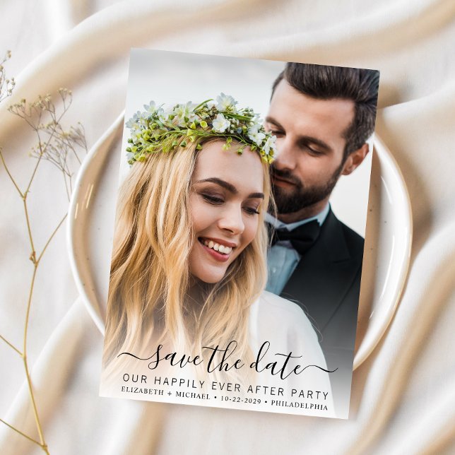 Happily Every After Photo Cream Wedding Reception  Save The Date (A stylish save the date announcement for a reception to celebrate your elopement or private wedding)