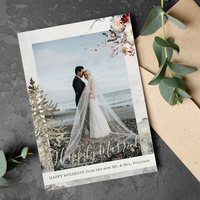 Happily Married Christmas holidays newlyweds photo Holiday Card (Creator Uploaded)