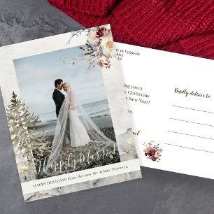 Happily Married newlyweds Christmas holidays photo Holiday Postcard