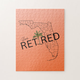 Happily Retired Florida Map and Tropical Palm Tree Jigsaw Puzzle