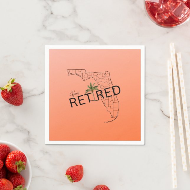 Happily Retired Florida Map and Tropical Palm Tree Napkin (Insitu)