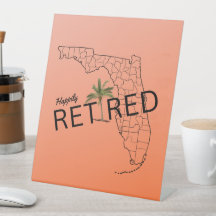 Happily Retired Florida Map and Tropical Palm Tree