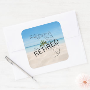 Happily Retired Florida Map and Tropical Palm Tree Square Sticker