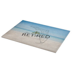 Happily Retired Florida Tropical Beach & Palm Tree Cutting Board