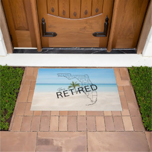 Happily Retired Florida Tropical Beach & Palm Tree Doormat
