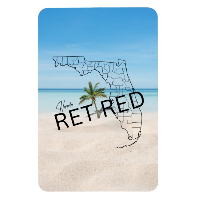 Happily Retired Florida Tropical Beach & Palm Tree Magnet (Vertical)