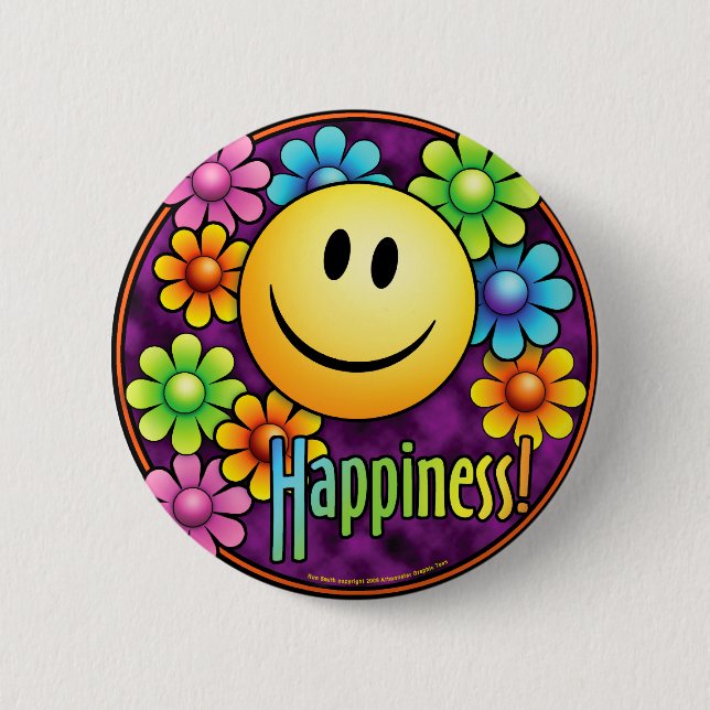 happiness! 6 cm round badge (Front)