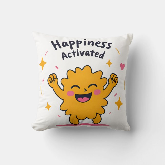 Happiness Activated – Cute Doodle Joy Character Cushion (Front)