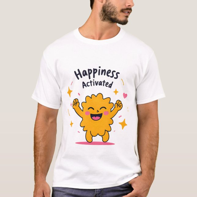 Happiness Activated – Cute Doodle Joy Character T-Shirt (Front)