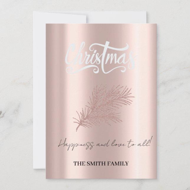 Happiness and love to all, golden pink elegance holiday card (Front)