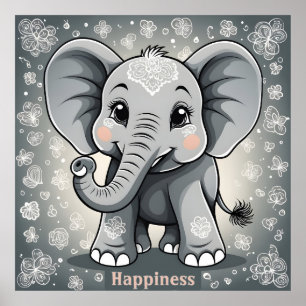 Happiness Baby Elephant AI Fantasy Digital Art Poster