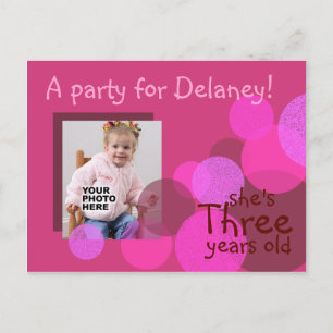 Happiness Birthday Party Invitation (cerise) Postcard