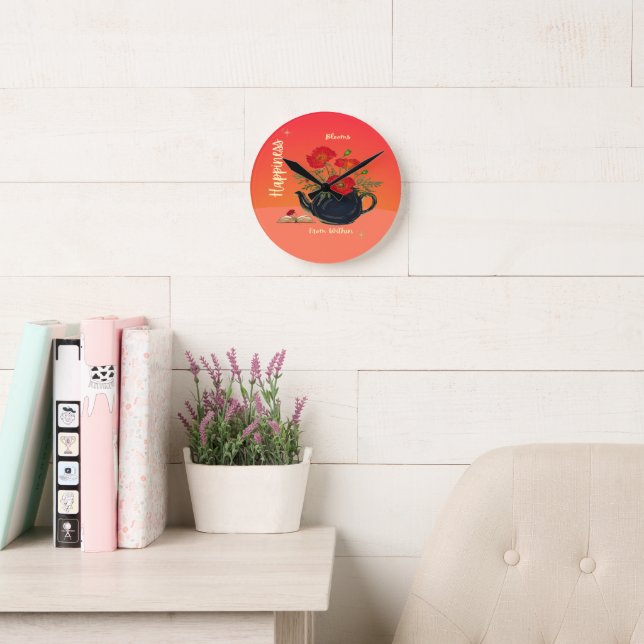 Happiness Blooms From Within Round Clock (Reading Room)
