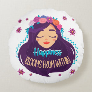 Happiness Blooms From Within Round Cushion