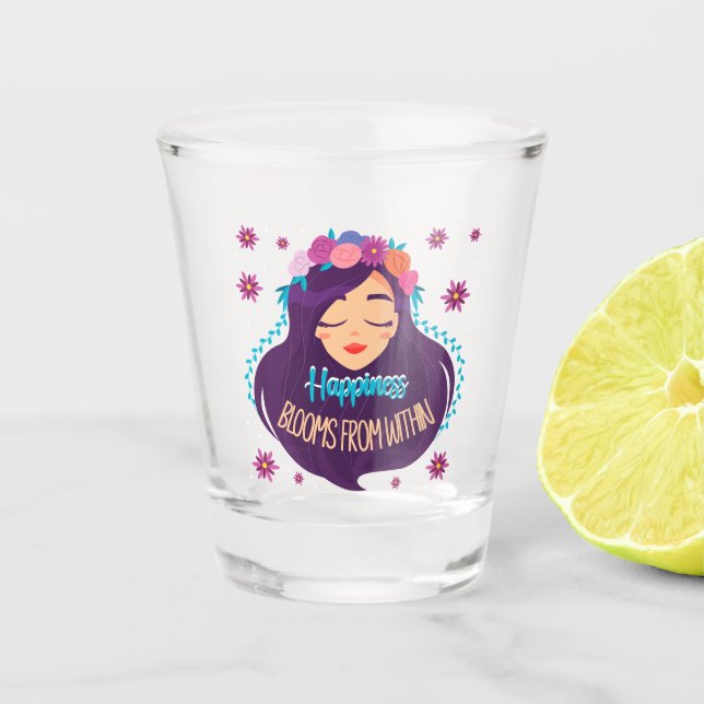 Happiness Blooms From Within Shot Glass (Front)