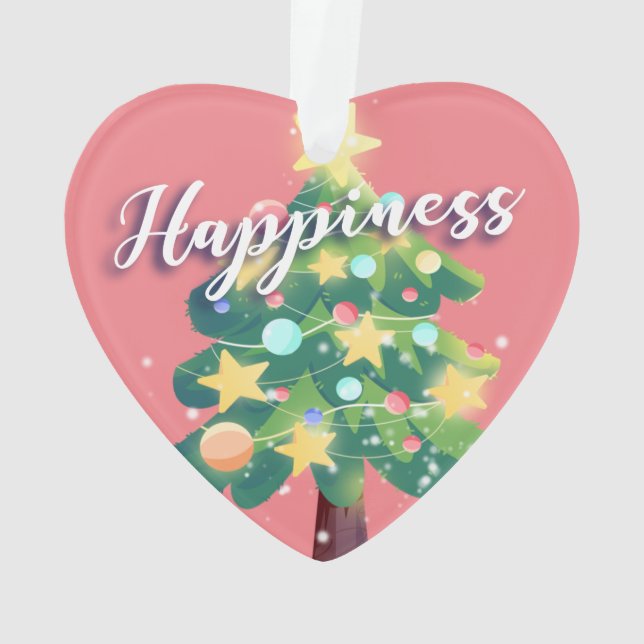 Happiness Carton Christmas Tree Pink Ornament (Back)