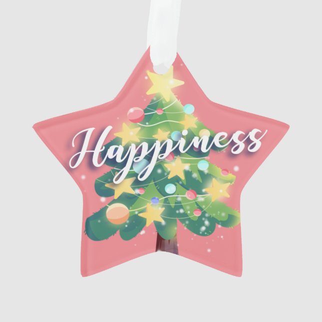 Happiness Carton Christmas Tree Pink Ornament (Back)