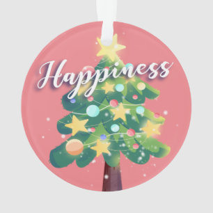 Happiness Carton Christmas Tree Pink Ornament