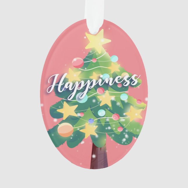 Happiness Carton Christmas Tree Pink  Ornament (Back)