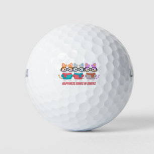 Happiness Comes in Threes Cute Cat Trio Tee Golf Balls