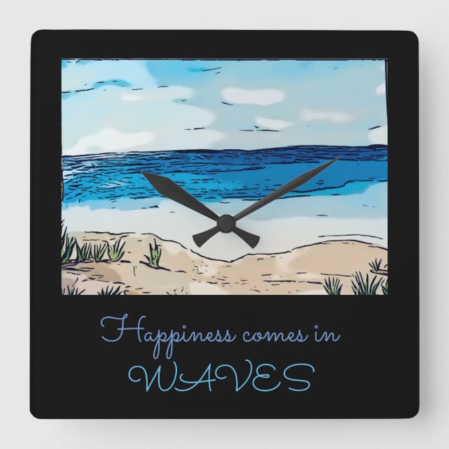 Happiness Comes In Waves Acrylic Wall Clock (Front)