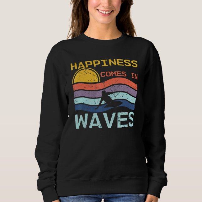 Happiness Comes In Waves Cool Retro Kitesurfers Oc Sweatshirt (Front)