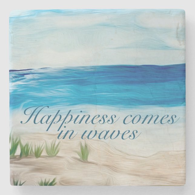 Happiness comes in waves Hard plastic coaster (Front)