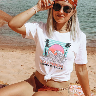 Happiness Comes in Waves, Retro Beach Bum Vibes T-Shirt