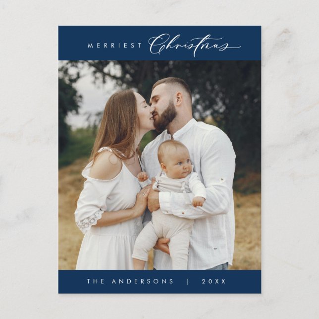 Happiness Greeting Merriest Christmas Family Photo Postcard (Front)