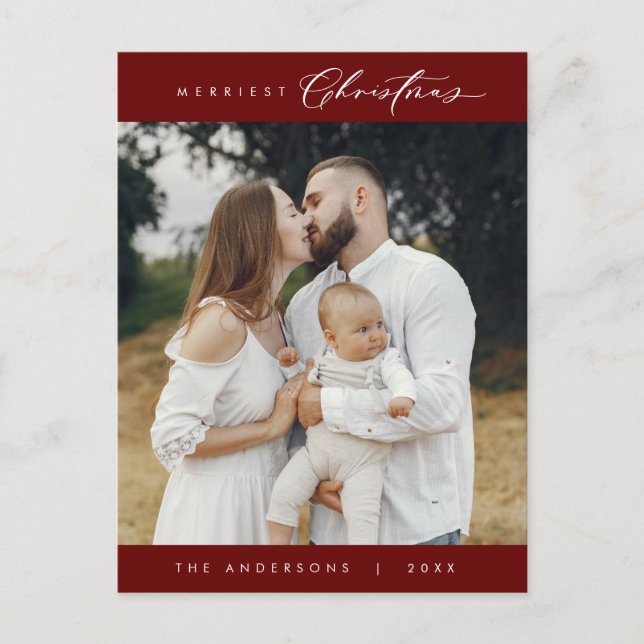 Happiness Greeting Merriest Christmas Family Photo Postcard (Front)